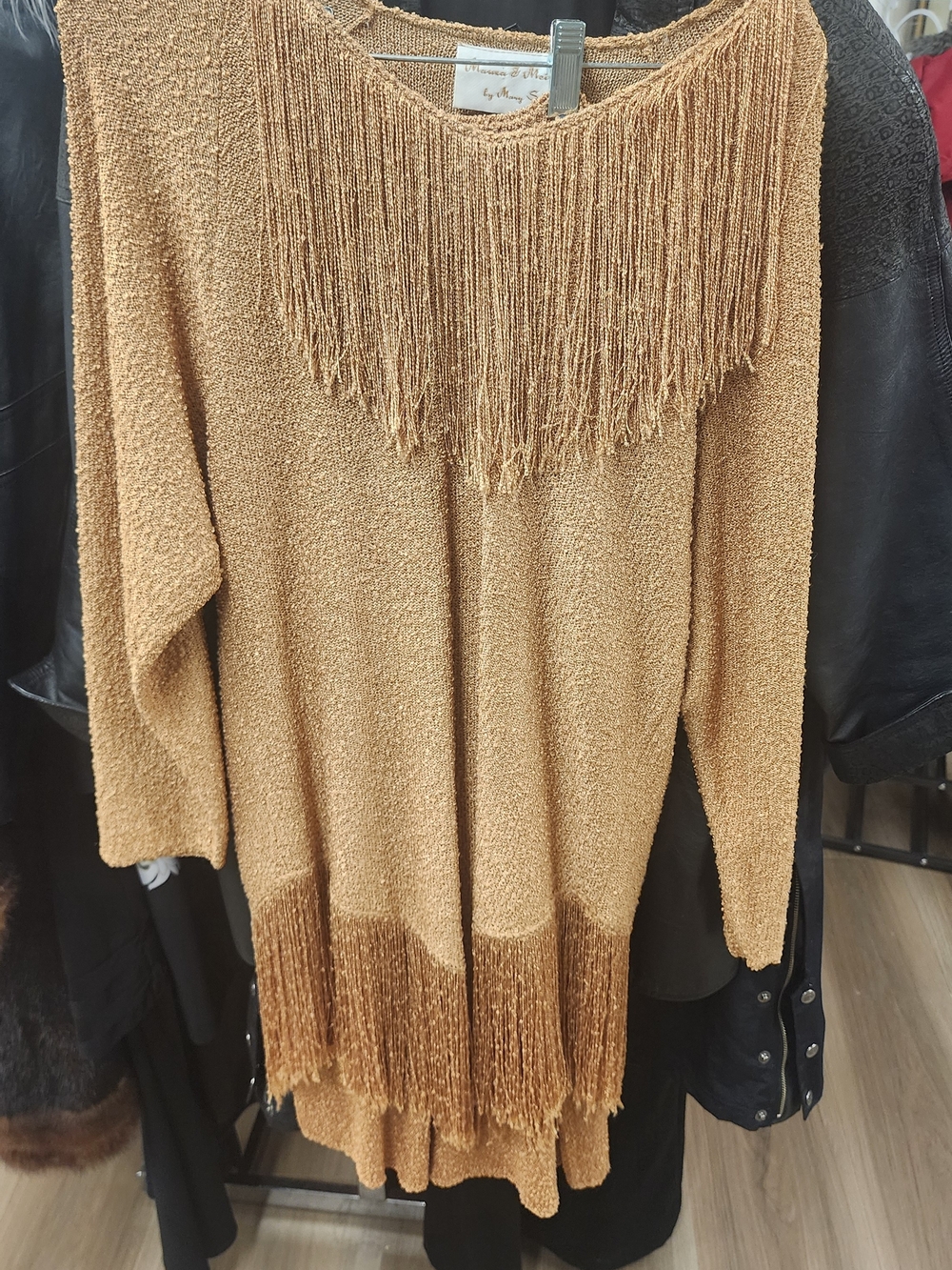 Fringed Camel Knit Sweater & Skirt